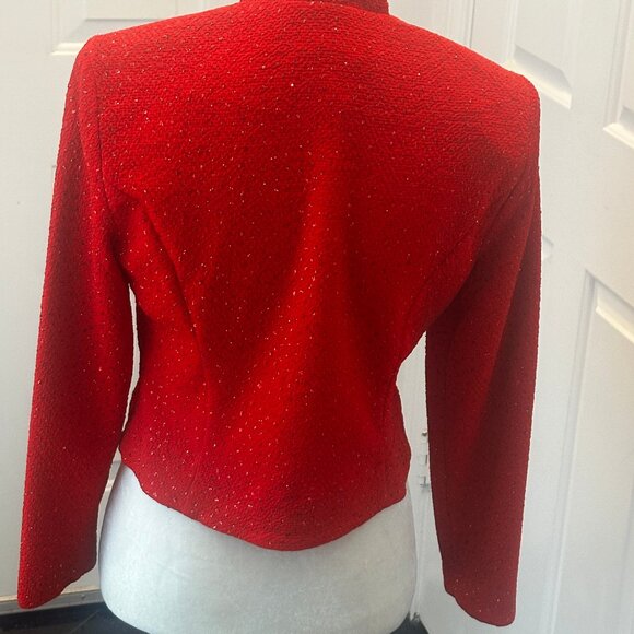 Vintage Jessica Howard Red Glitter Zip Jacket, Stand Collar, Sz 10 - Picture 8 of 15